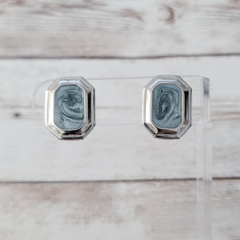 Vintage Stud Earrings Swirly Design with Silver Tone Halo
